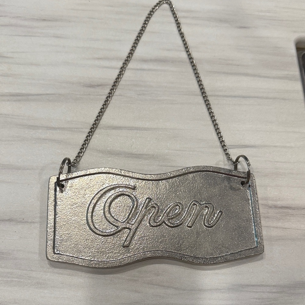 Silver Open Sign with Chain